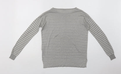 Pull&Bear Womens Grey Crew Neck Striped Acrylic Pullover Jumper Size S
