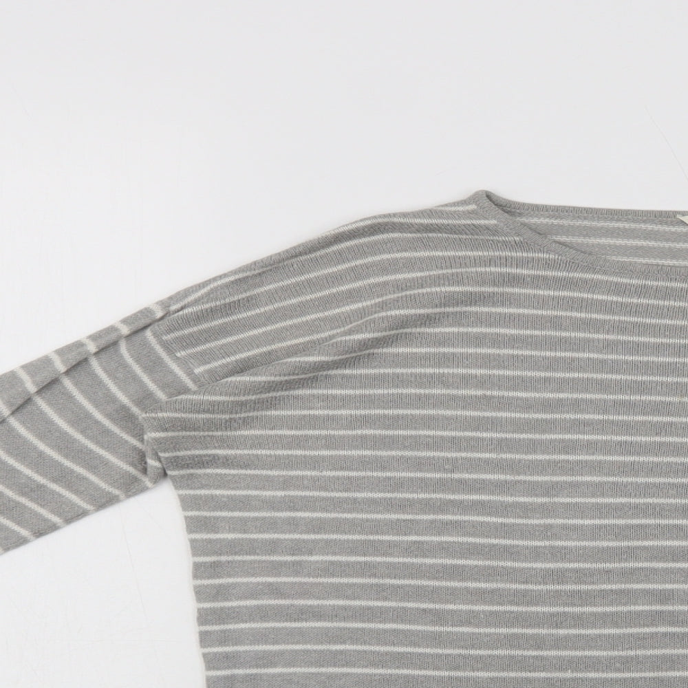 Pull & Bear Womens Grey Crew Neck Striped Acrylic Pullover Jumper Size S