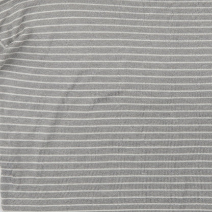 Pull&Bear Womens Grey Crew Neck Striped Acrylic Pullover Jumper Size S
