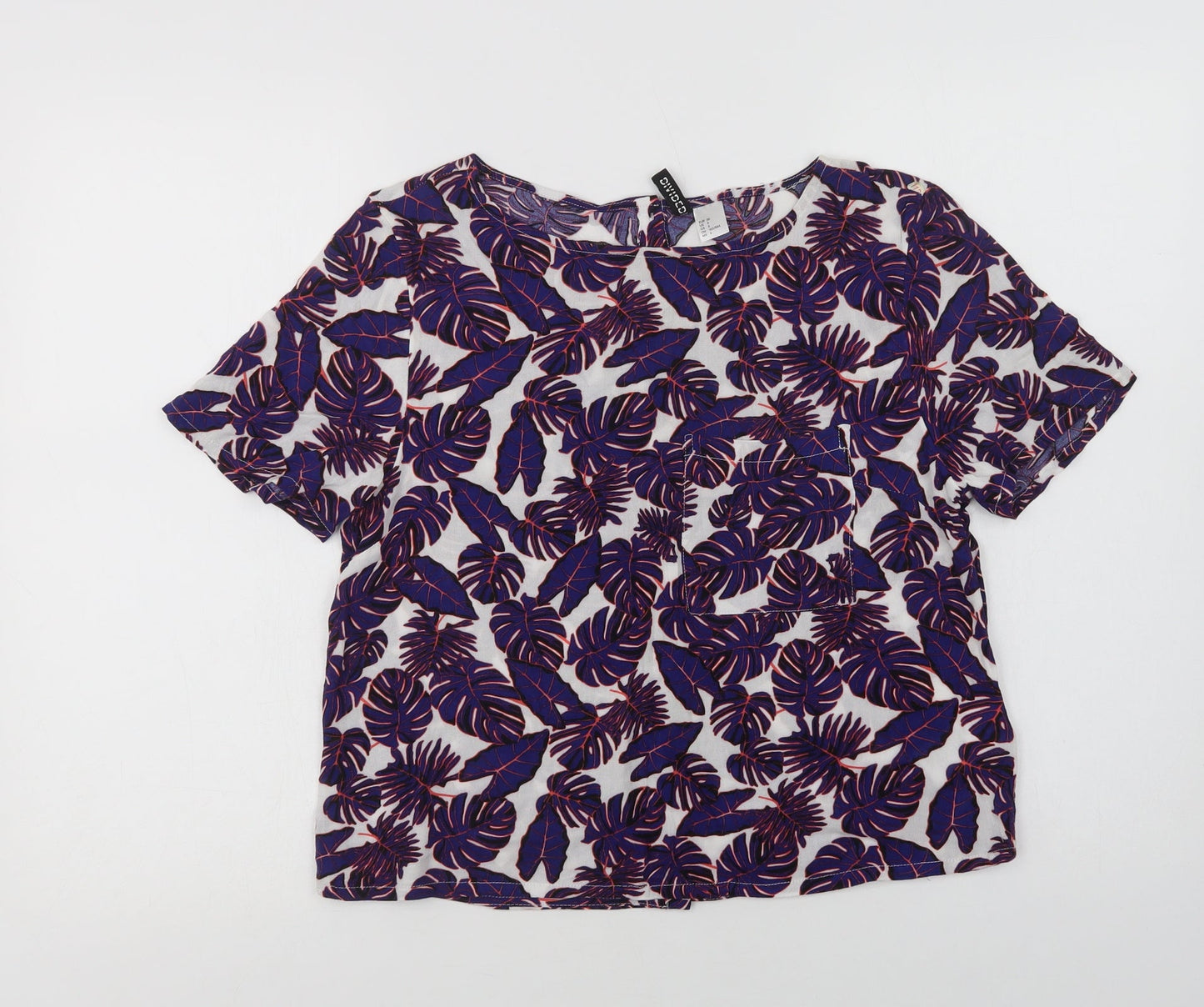 H&M Womens Purple Floral Viscose Basic Blouse Size 8 Crew Neck