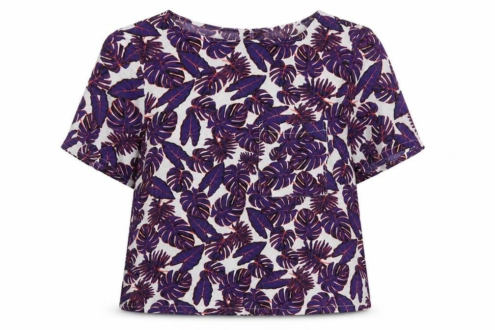 H&M Womens Purple Floral Viscose Basic Blouse Size 8 Crew Neck
