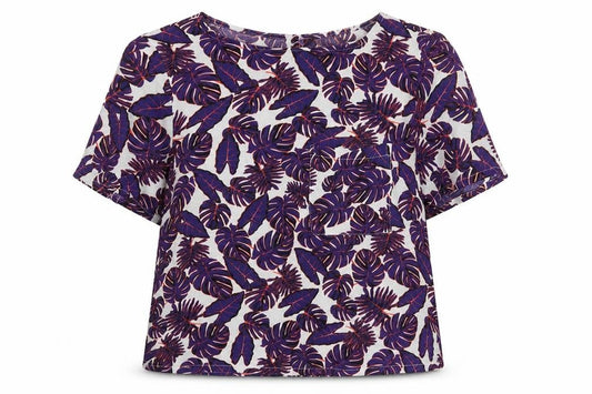 H&M Womens Purple Floral Viscose Basic Blouse Size 8 Crew Neck