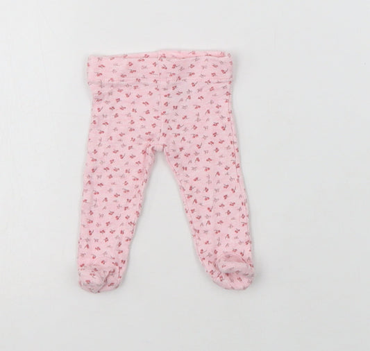 F&F Baby Pink Floral Cotton Jogger Trousers Size 0-3 Months   - Tiny Baby