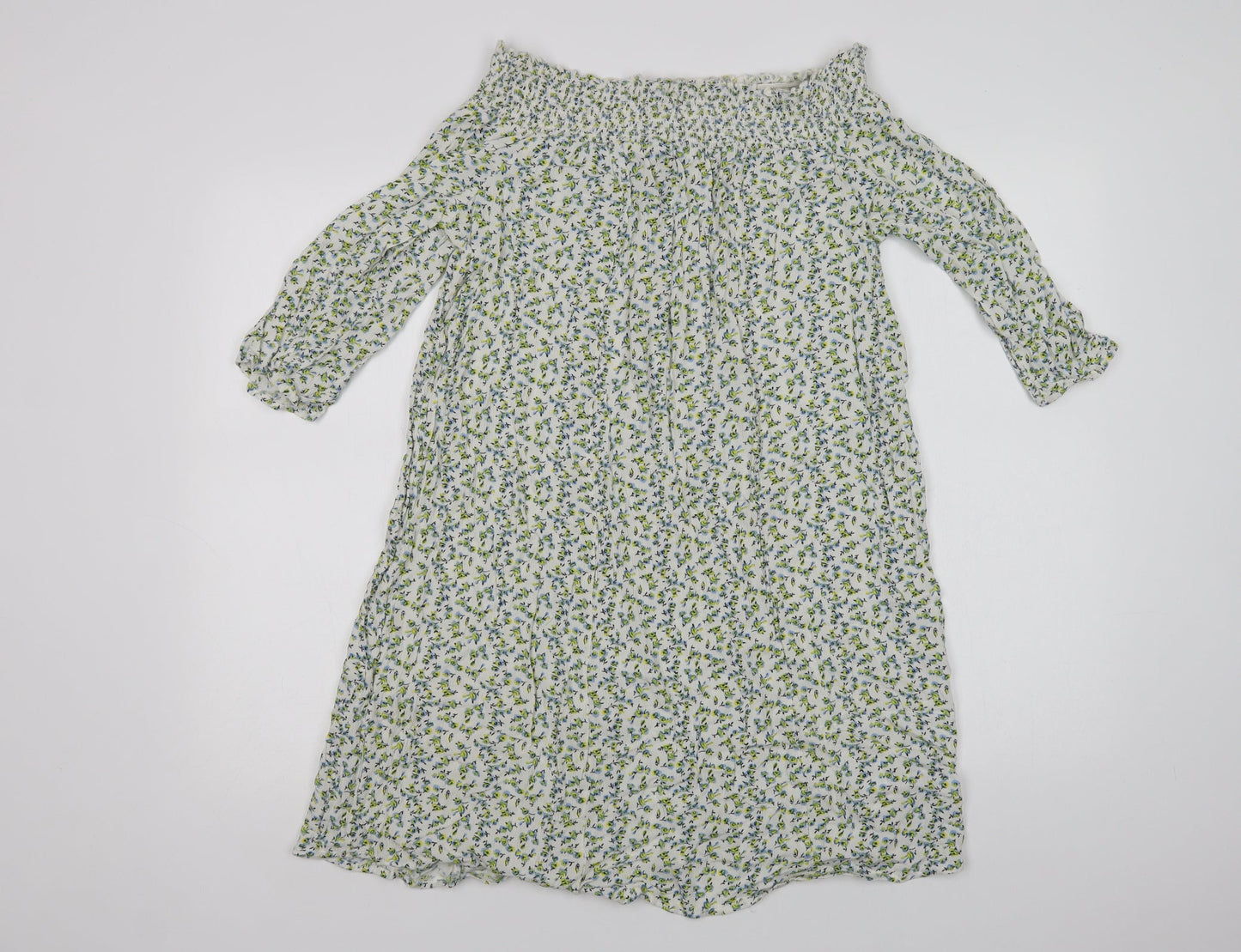 F&F Womens Green Floral Viscose A-Line  Size 12  Off the Shoulder