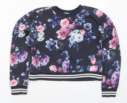 Preloved H&M Girls Blue Floral Cotton Pullover Sweatshirt Size 9-10 Years  Pullover - Front