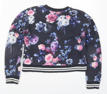 Preloved H&M Girls Blue Floral Cotton Pullover Sweatshirt Size 9-10 Years  Pullover - Back