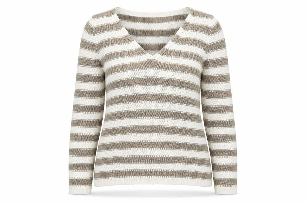 H&M Womens Beige V-Neck Striped Cotton Pullover Jumper Size S
