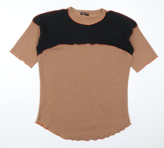 Stylewise Womens Brown  Polyester Basic T-Shirt Size 10 Round Neck