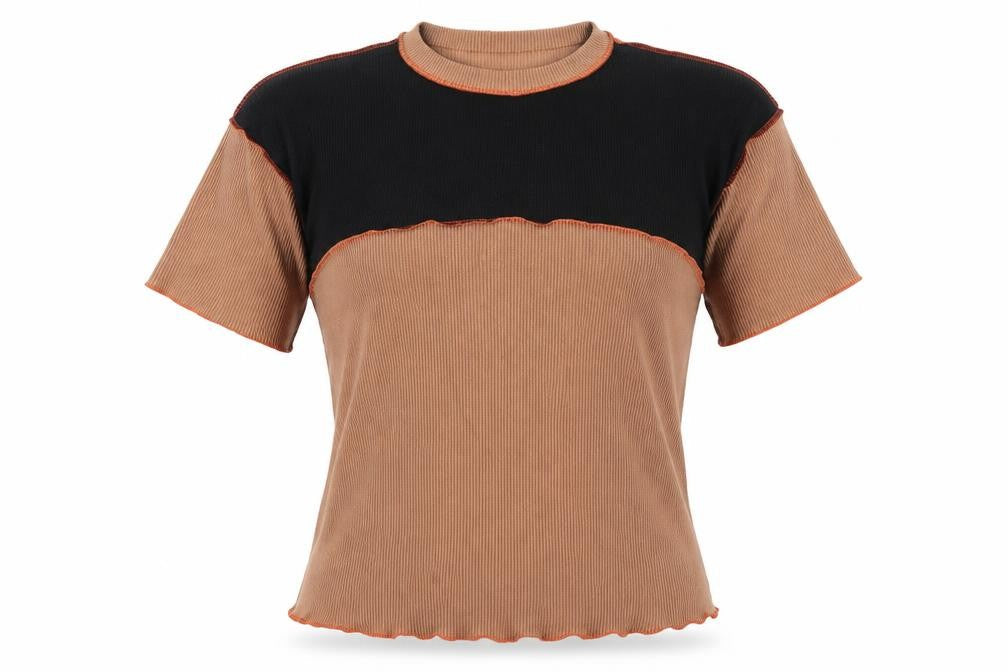 Stylewise Womens Brown  Polyester Basic T-Shirt Size 10 Round Neck