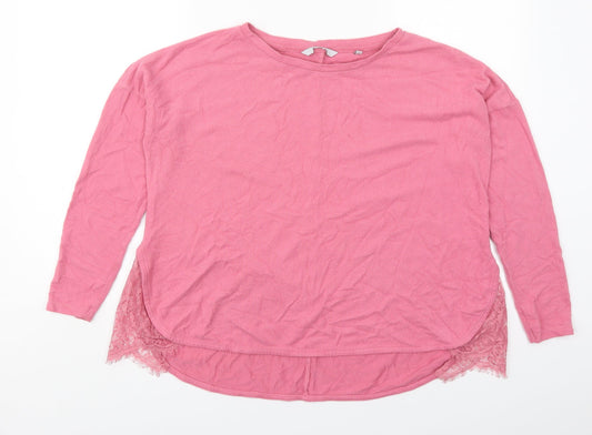 Preworn Womens Pink  Viscose Basic T-Shirt Size 10 Round Neck
