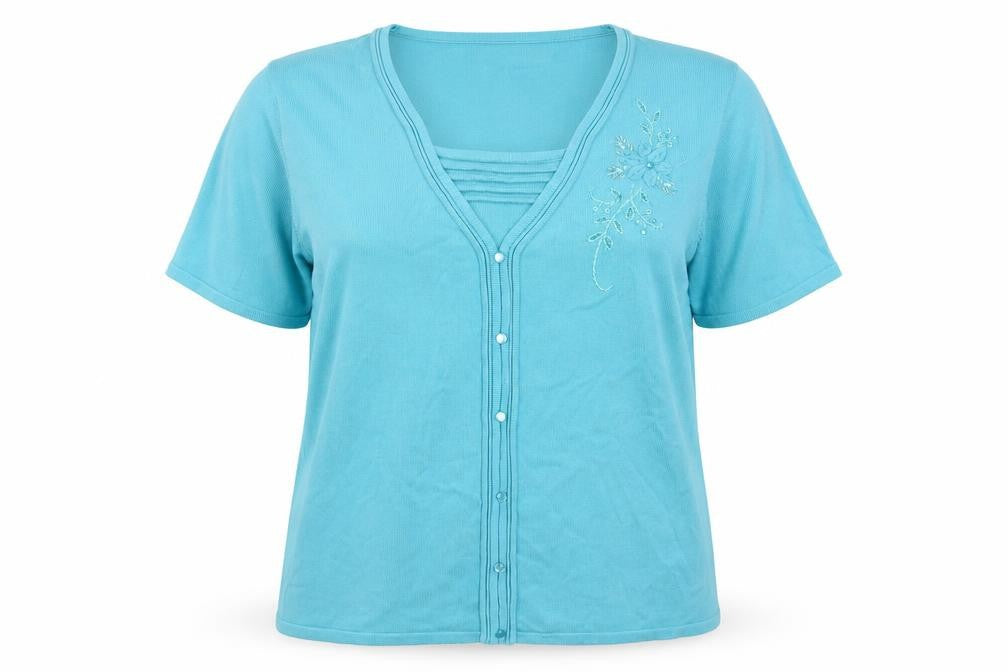 Bonmarché Womens Blue Round Neck Acrylic Pullover Jumper Size XL - Flower