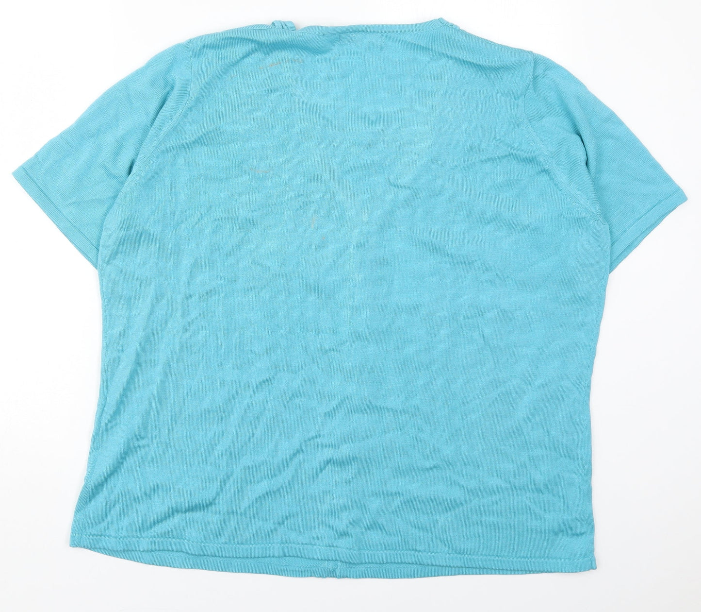 Bonmarché Womens Blue Round Neck  Acrylic Pullover Jumper Size XL   - Flower