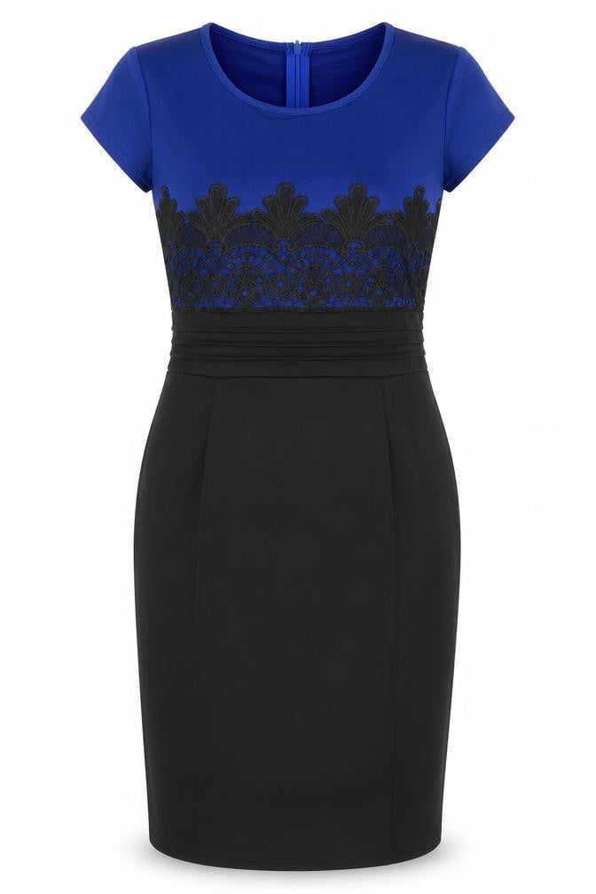 SHEIN Womens Black Colourblock Cotton Pencil Dress  Size S  Crew Neck Zip - Lace top Detail