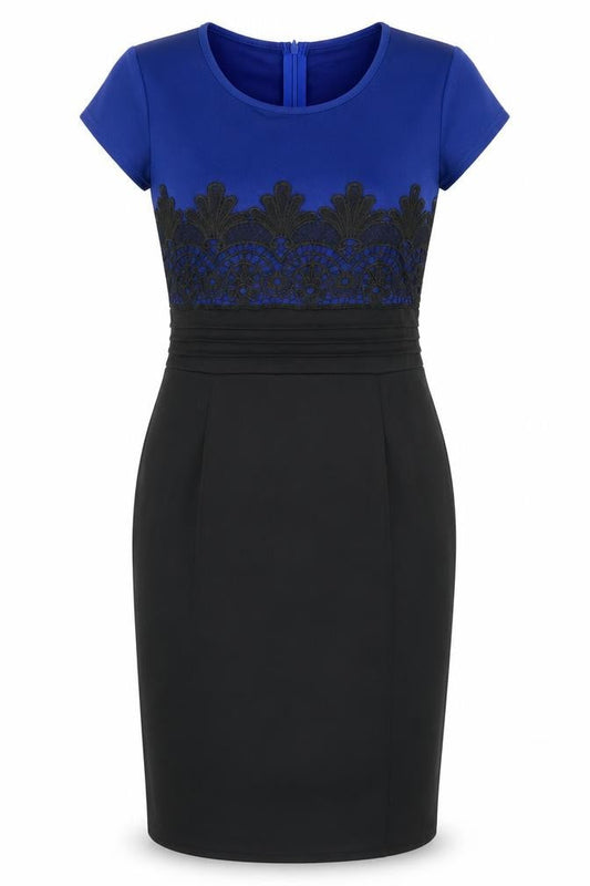 SHEIN Womens Black Colourblock Cotton Pencil Dress  Size S  Crew Neck Zip - Lace top Detail