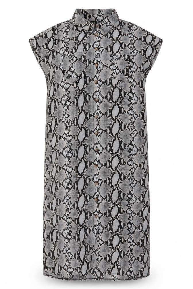 New Look Womens Grey Animal Print Polyester Maxi  Size 14  Collared Button