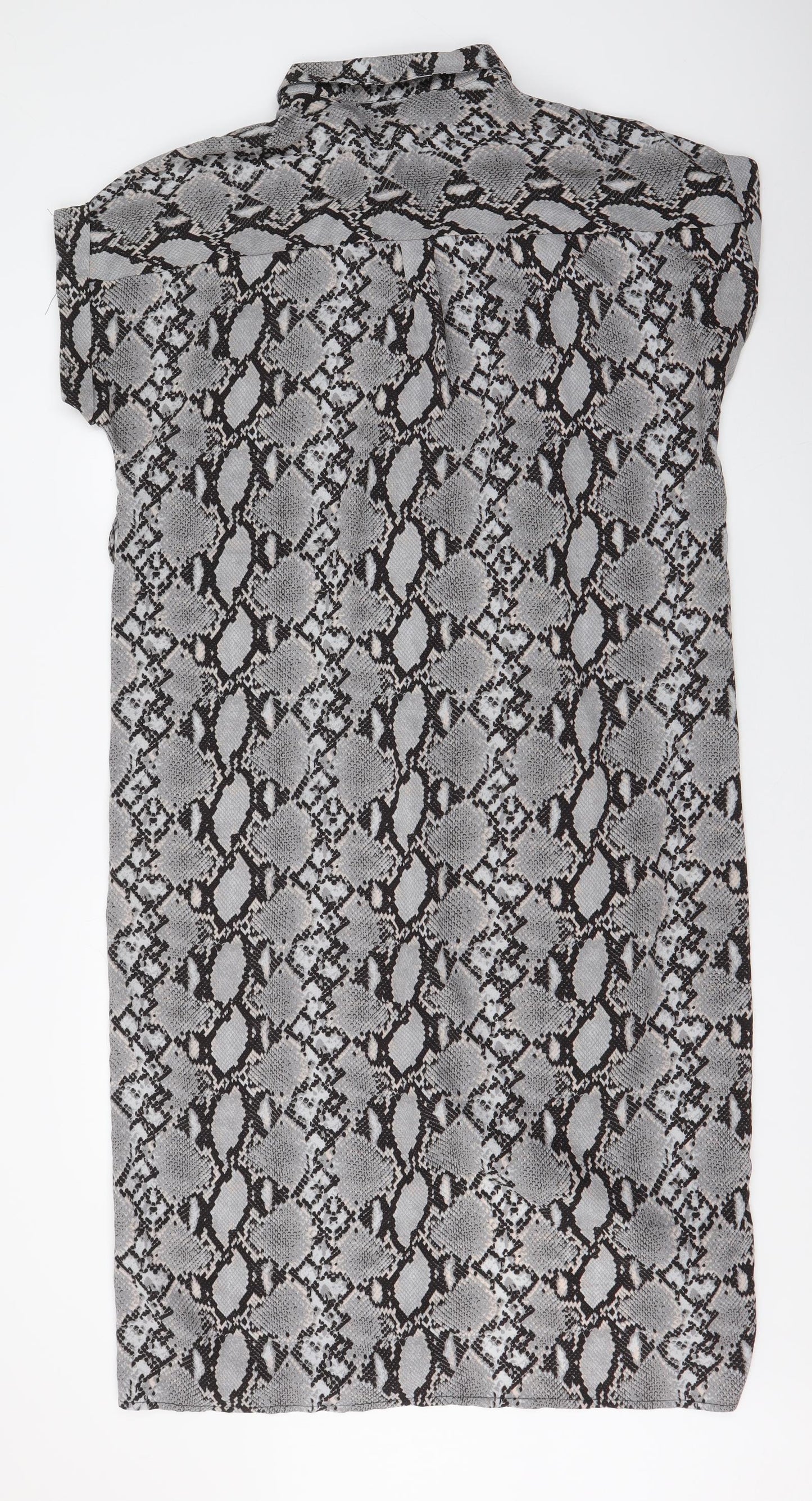 New Look Womens Grey Animal Print Polyester Maxi  Size 14  Collared Button
