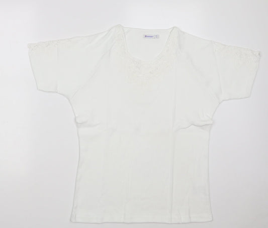 Damart Womens White Floral 100% Cotton Pullover Sweatshirt Size 18