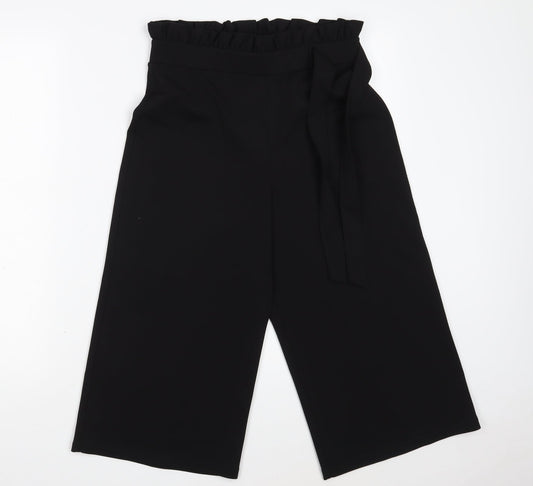 Miss Selfridge Womens Black  Polyester Cropped Trousers Size 10 L29 in Regular Tie