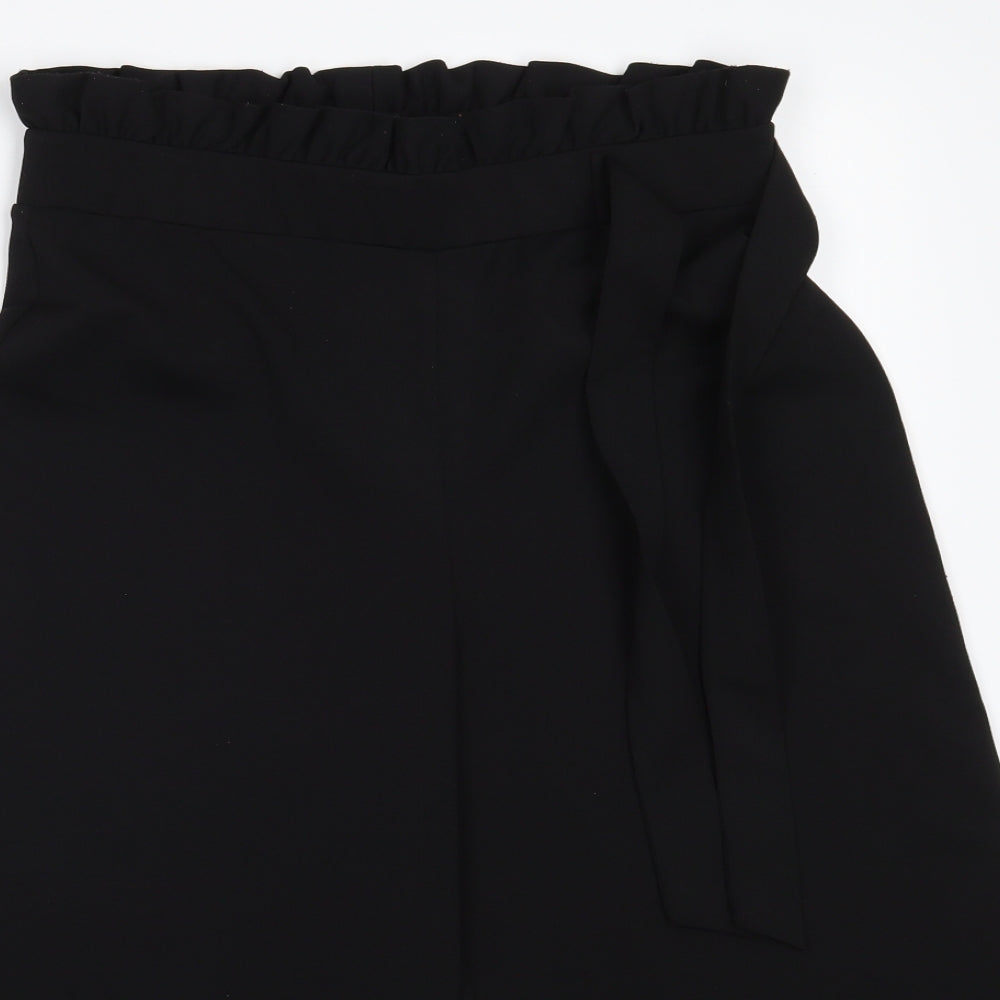 Miss Selfridge Womens Black  Polyester Cropped Trousers Size 10 L29 in Regular Tie