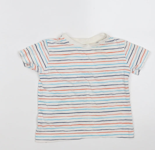Dunnes Stores Boys White Striped 100% Cotton Pullover T-Shirt Size 3 Years Round Neck