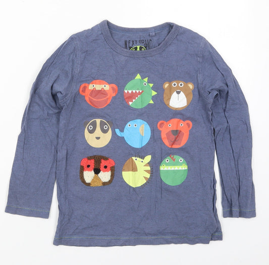 NEXT Boys Blue  Cotton Basic T-Shirt Size 5-6 Years Crew Neck Pullover - Animals