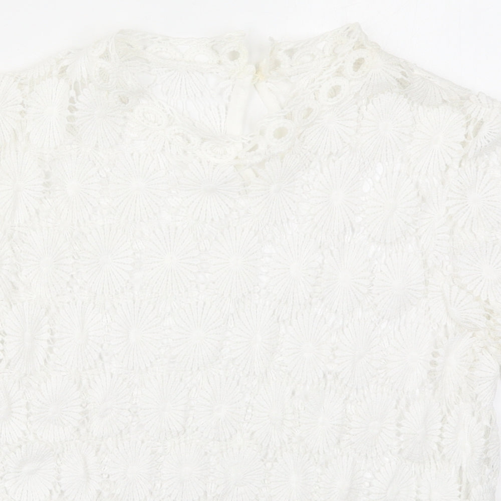 Preworn Womens White Floral Cotton Basic T-Shirt Size M Round Neck