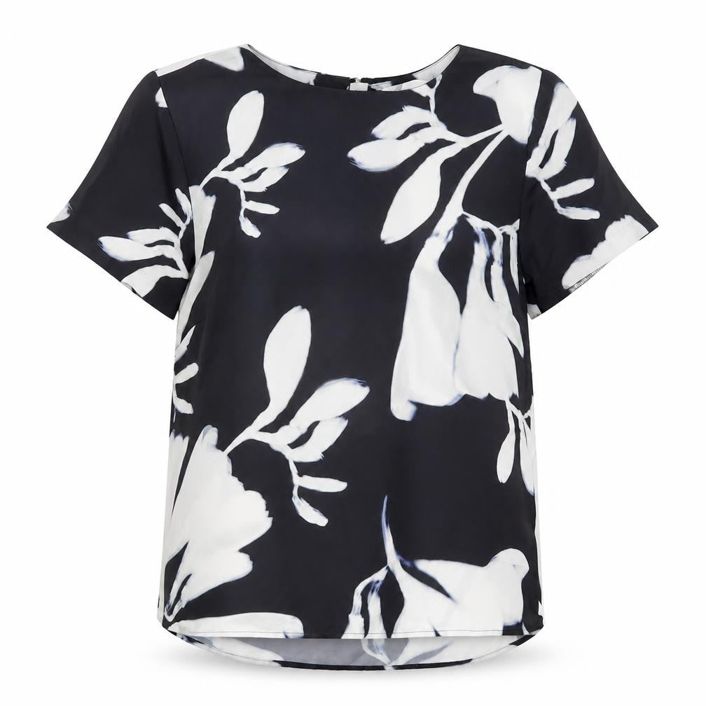 H&M Womens Black Floral Polyester Basic Blouse Size 6 Round Neck