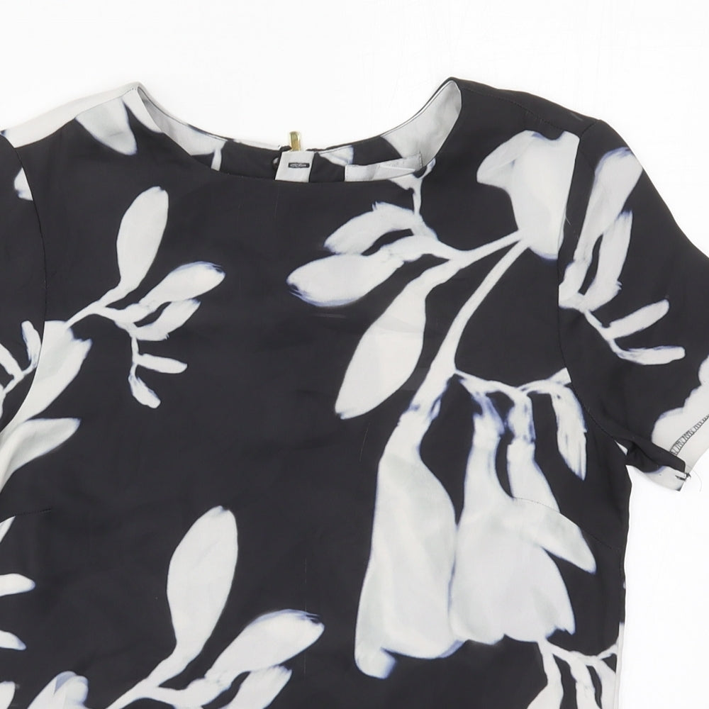 H&M Womens Black Floral Polyester Basic Blouse Size 6 Round Neck