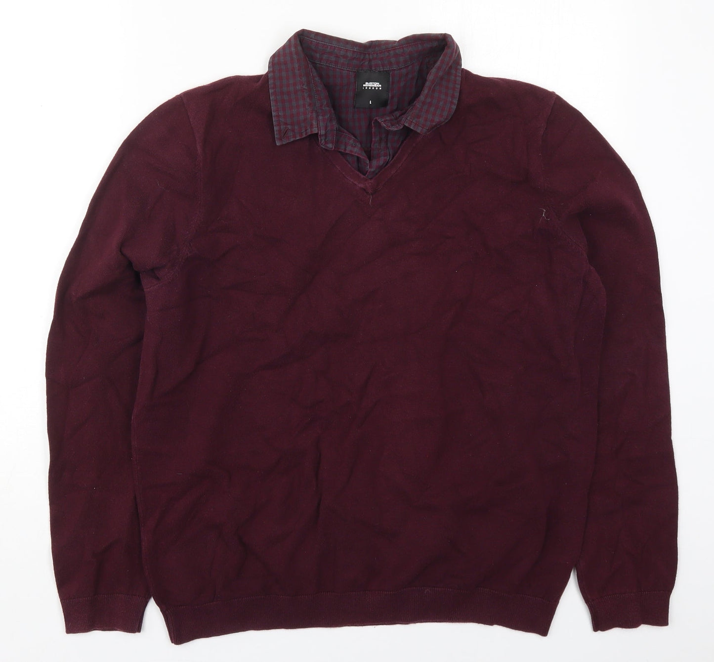 Burton Mens Purple Collared  Cotton Pullover Jumper Size L