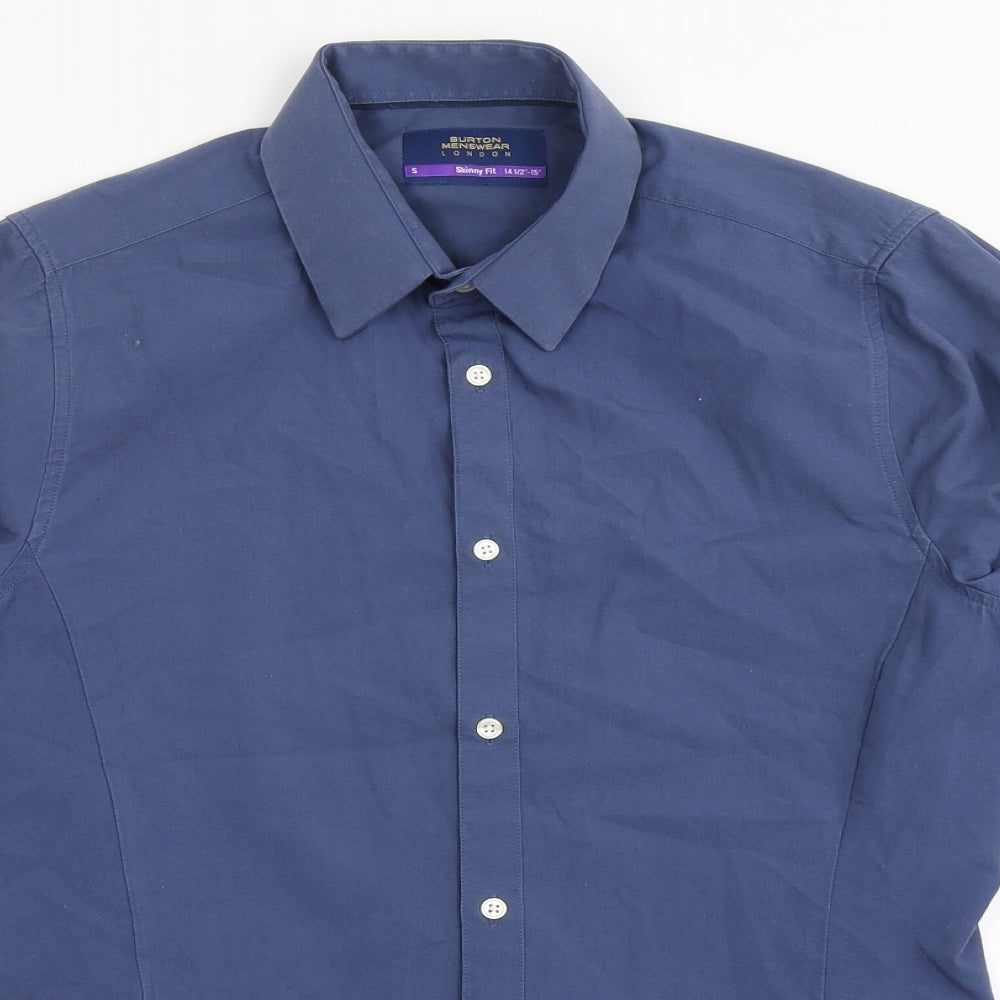 Burton Mens Blue  Polyester  Button-Up Size 14.5 Round Neck Button - Skinny Fit