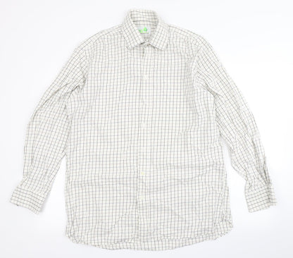 kwg Mens Beige Check Polyester  Button-Up Size 16.5 Round Neck Button