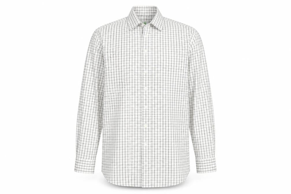 kwg Mens Beige Check Polyester  Button-Up Size 16.5 Round Neck Button
