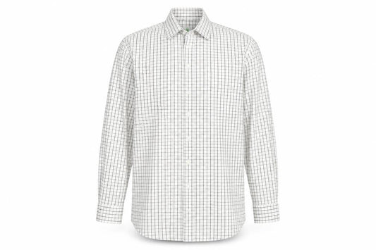 kwg Mens Beige Check Polyester  Button-Up Size 16.5 Round Neck Button