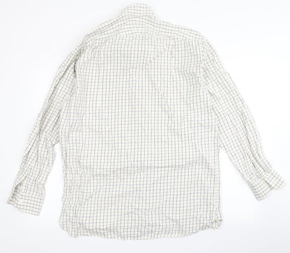 kwg Mens Beige Check Polyester  Button-Up Size 16.5 Round Neck Button