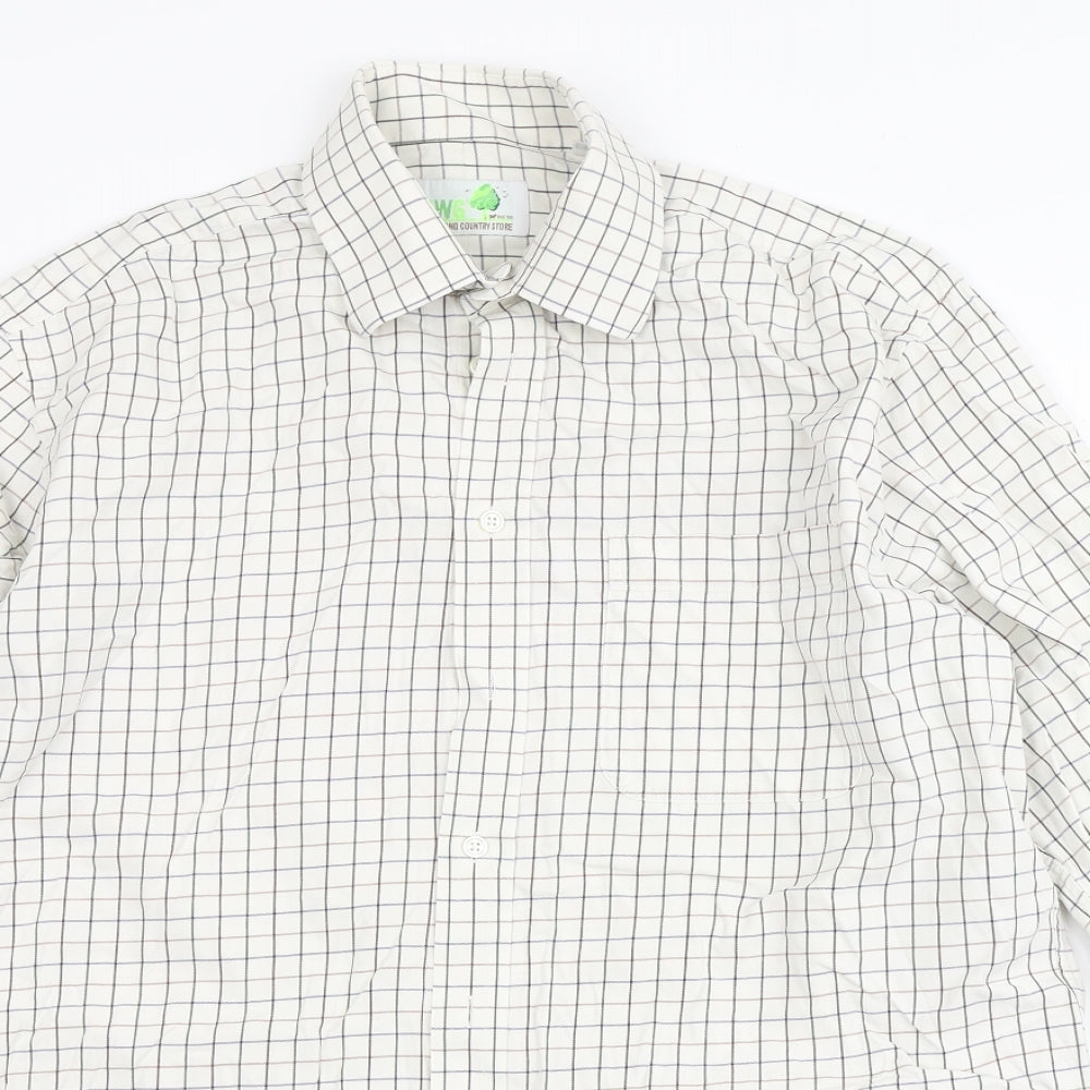 kwg Mens Beige Check Polyester  Button-Up Size 16.5 Round Neck Button
