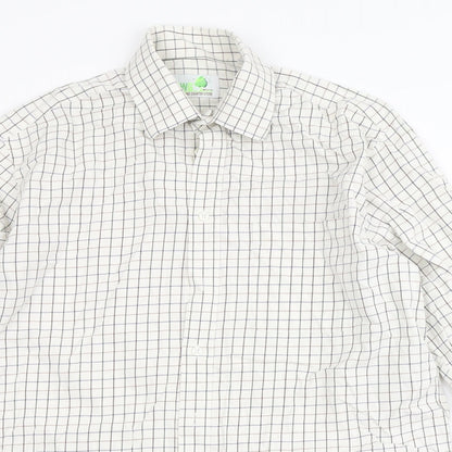 kwg Mens Beige Check Polyester  Button-Up Size 16.5 Round Neck Button