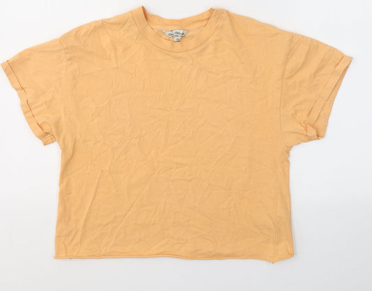 Miss Selfridge Womens Orange  Cotton Basic T-Shirt Size S Round Neck