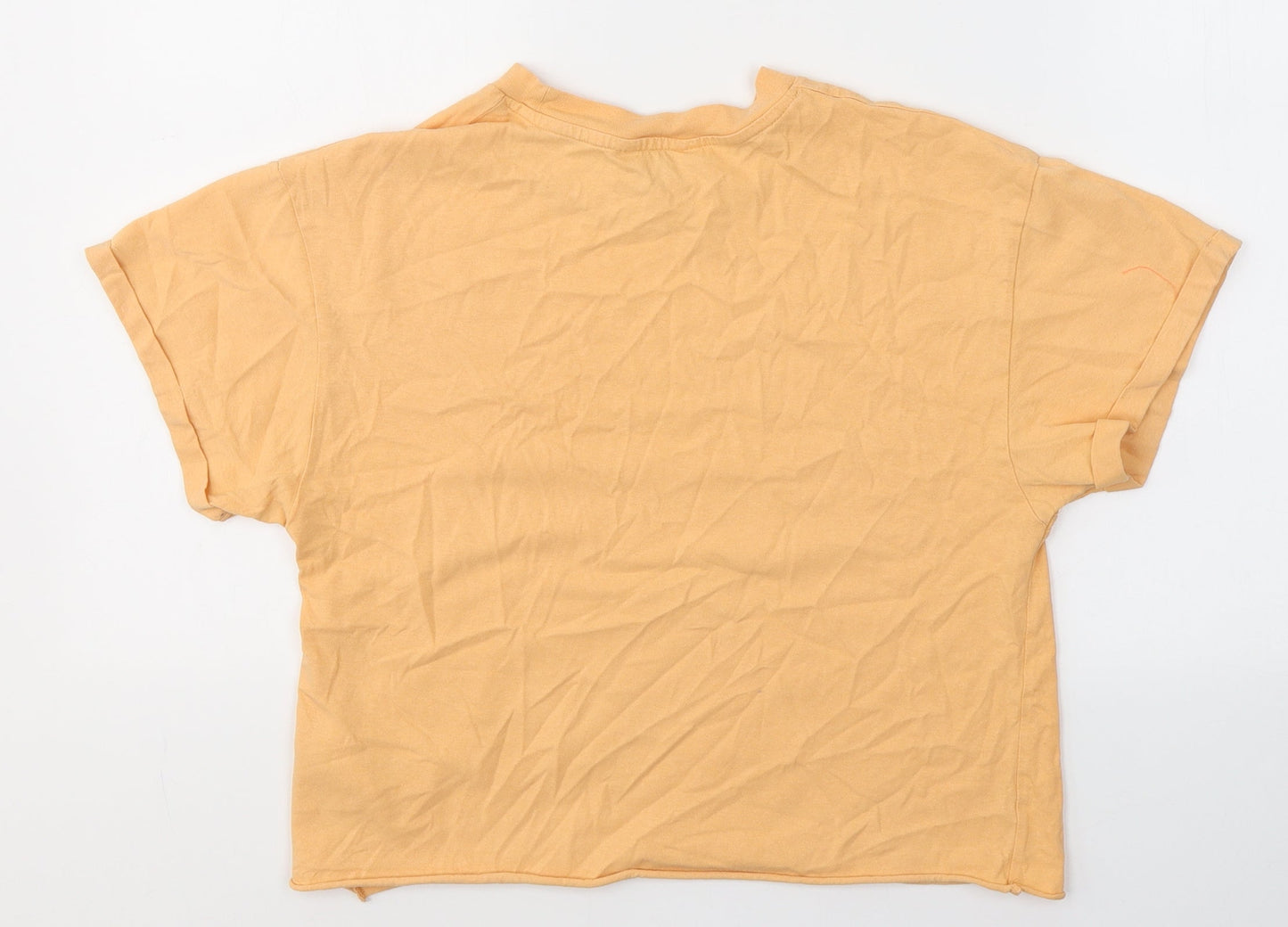 Miss Selfridge Womens Orange  Cotton Basic T-Shirt Size S Round Neck