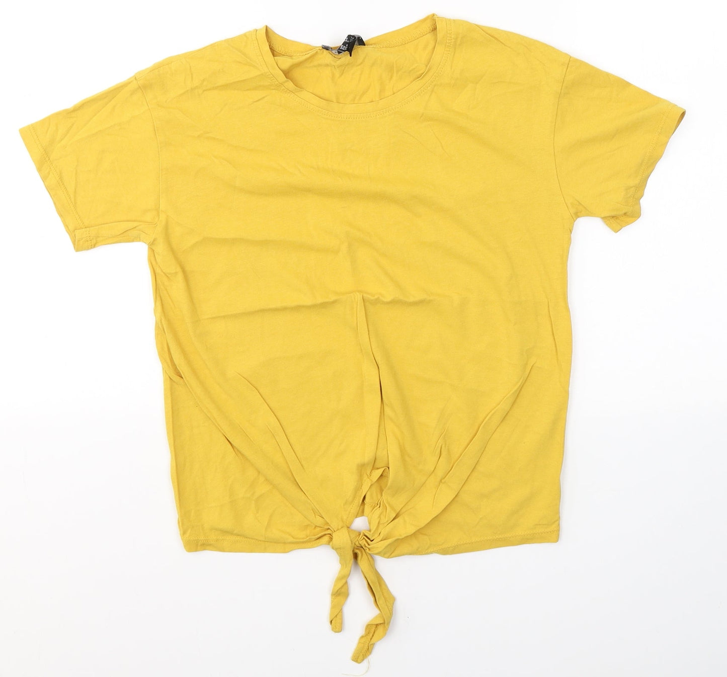 New Look Womens Yellow  Cotton Jersey T-Shirt Size 6 Roll Neck
