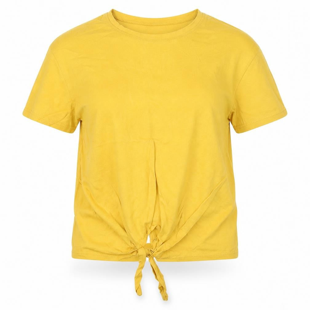 New Look Womens Yellow  Cotton Jersey T-Shirt Size 6 Roll Neck