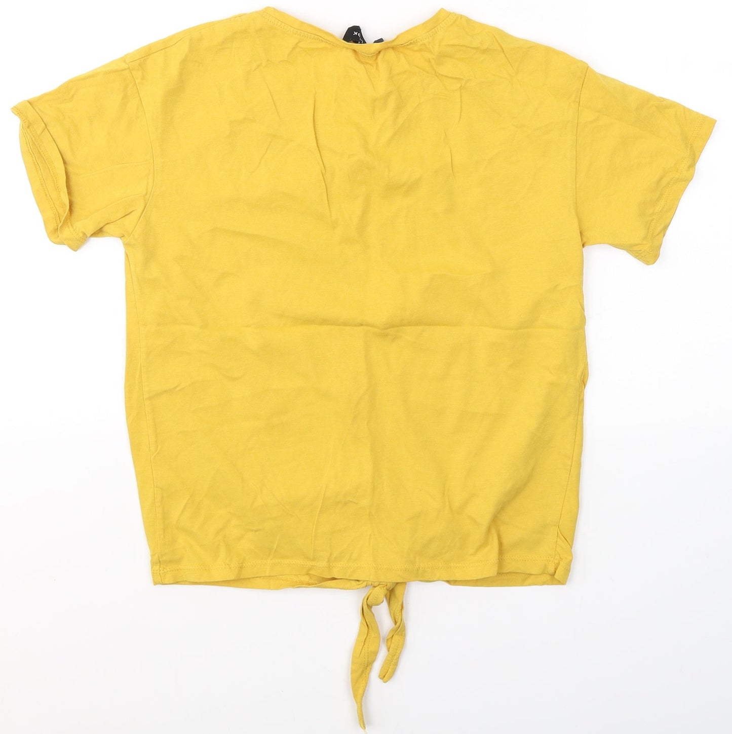 New Look Womens Yellow  Cotton Jersey T-Shirt Size 6 Roll Neck