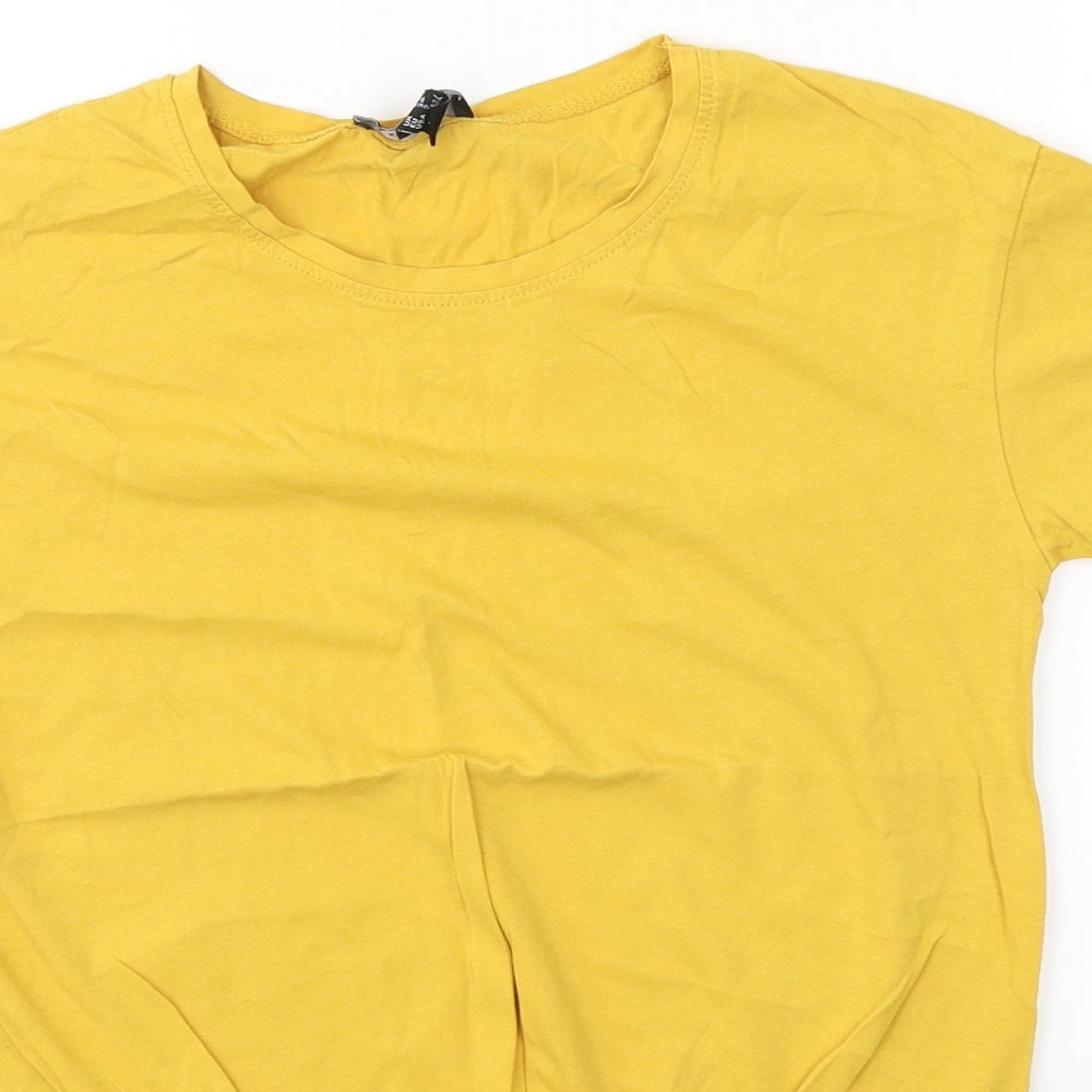 New Look Womens Yellow  Cotton Jersey T-Shirt Size 6 Roll Neck