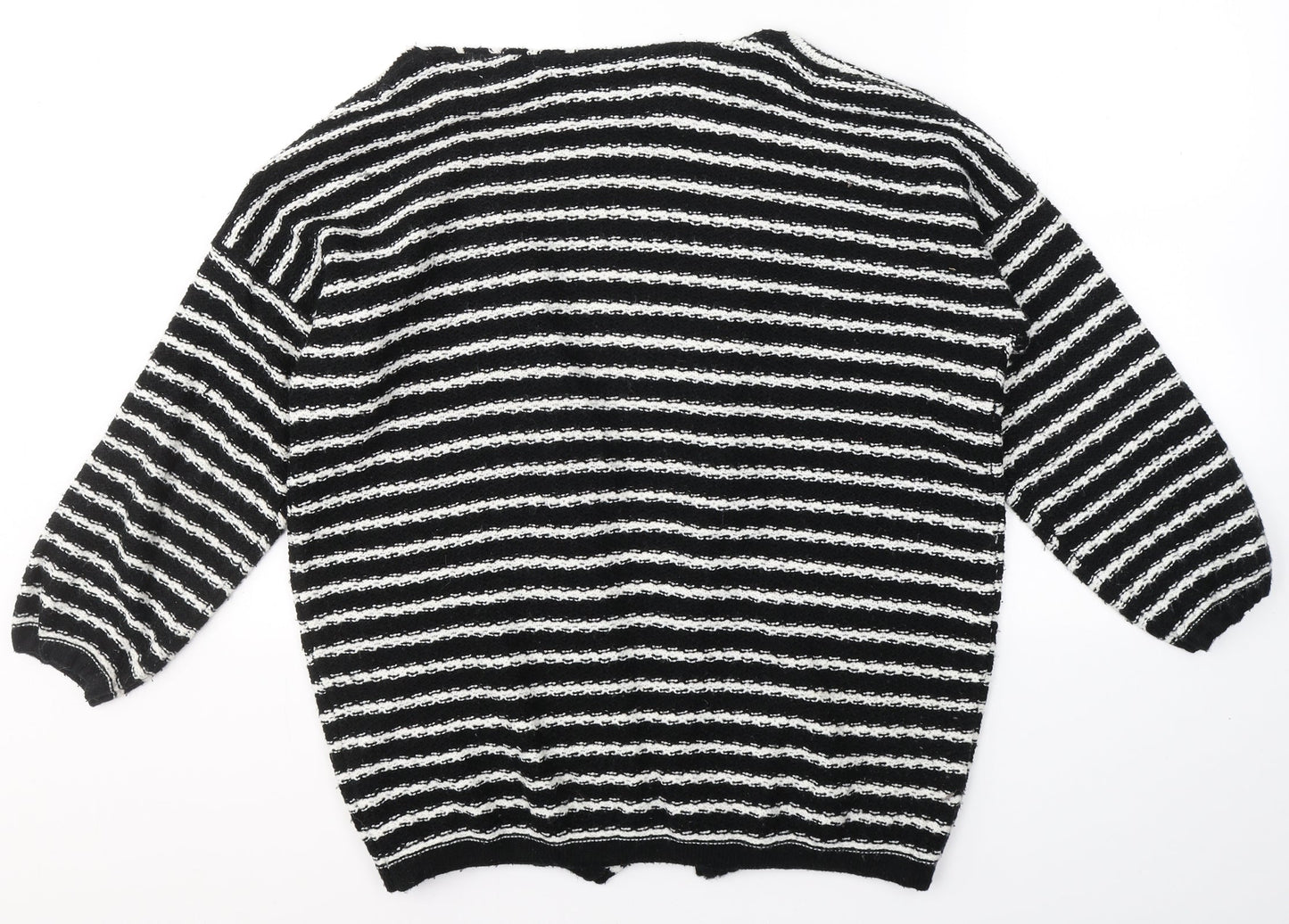 SWEEWE Womens Black V-Neck Striped Acrylic Cardigan Jumper Size S