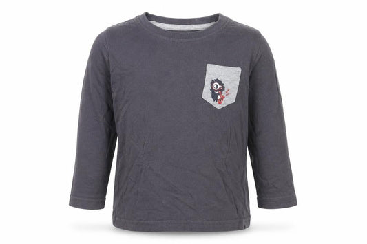 Lupilu Boys Grey  Cotton Basic T-Shirt Size 12-18 Months Crew Neck Snap - Monster