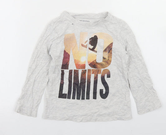 Primark Boys Grey  Cotton Basic T-Shirt Size 4-5 Years Crew Neck  - Skateboard