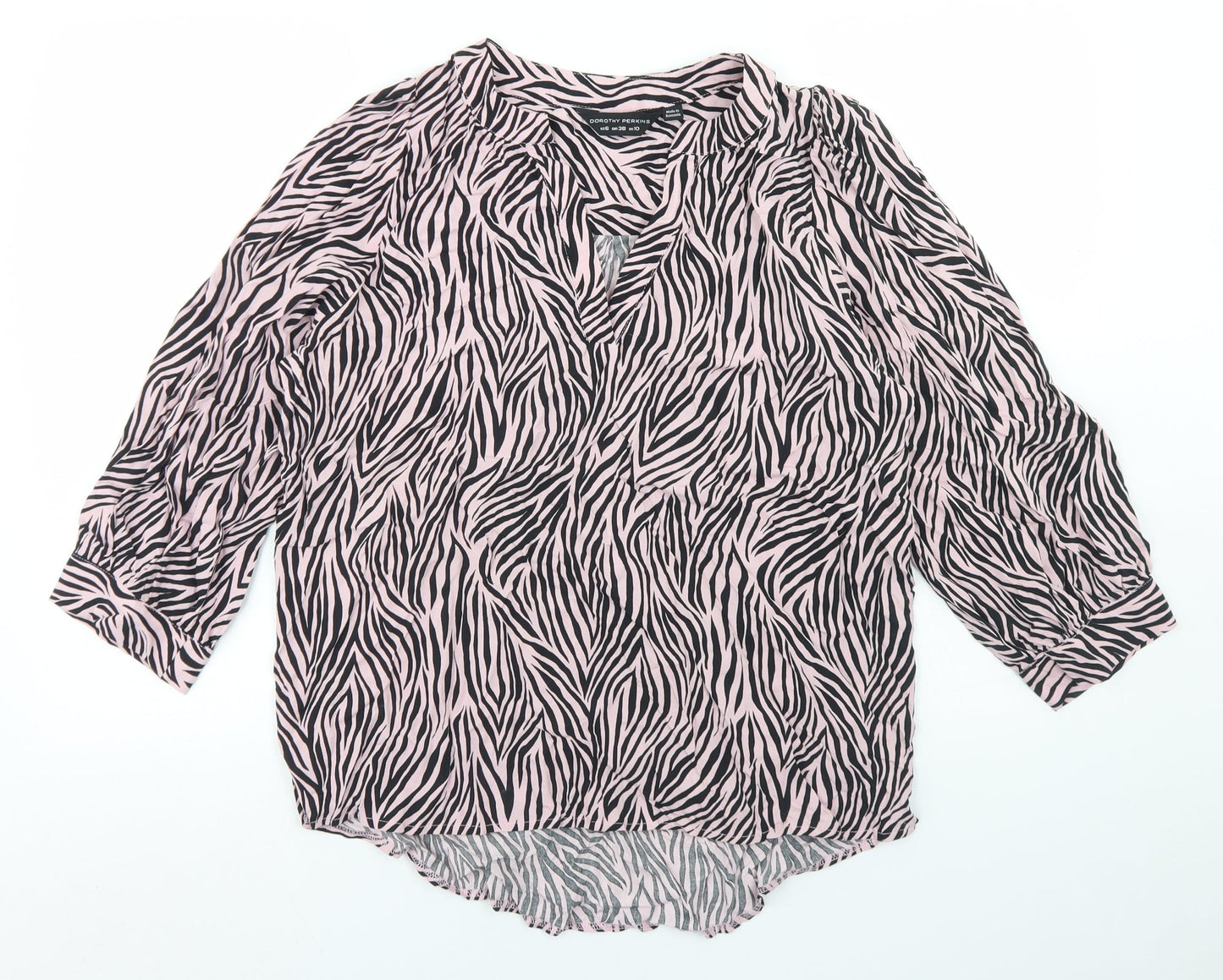 Dorothy Perkins Womens Pink Animal Print Viscose Basic Blouse Size 10 V-Neck - Zebra Print
