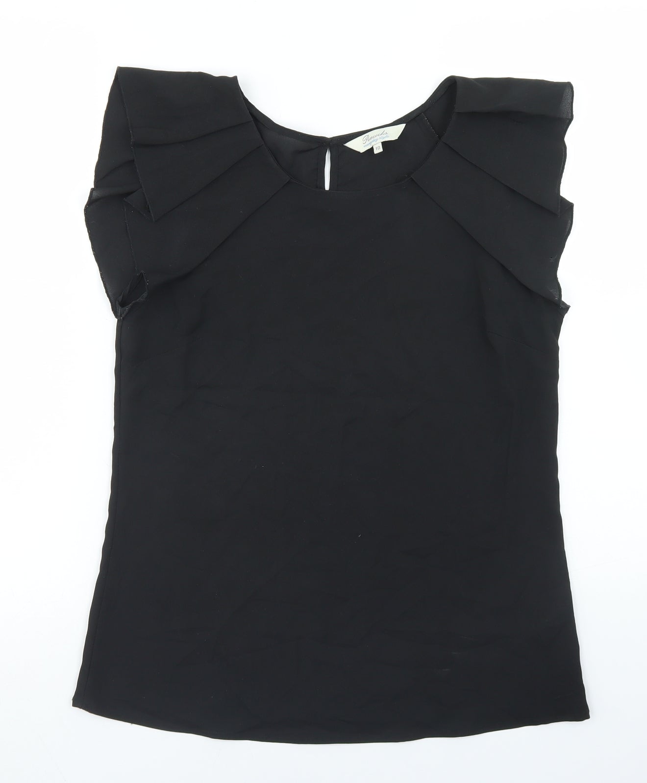 Peacocks Womens Black  Polyester Basic Blouse Size 10 Round Neck