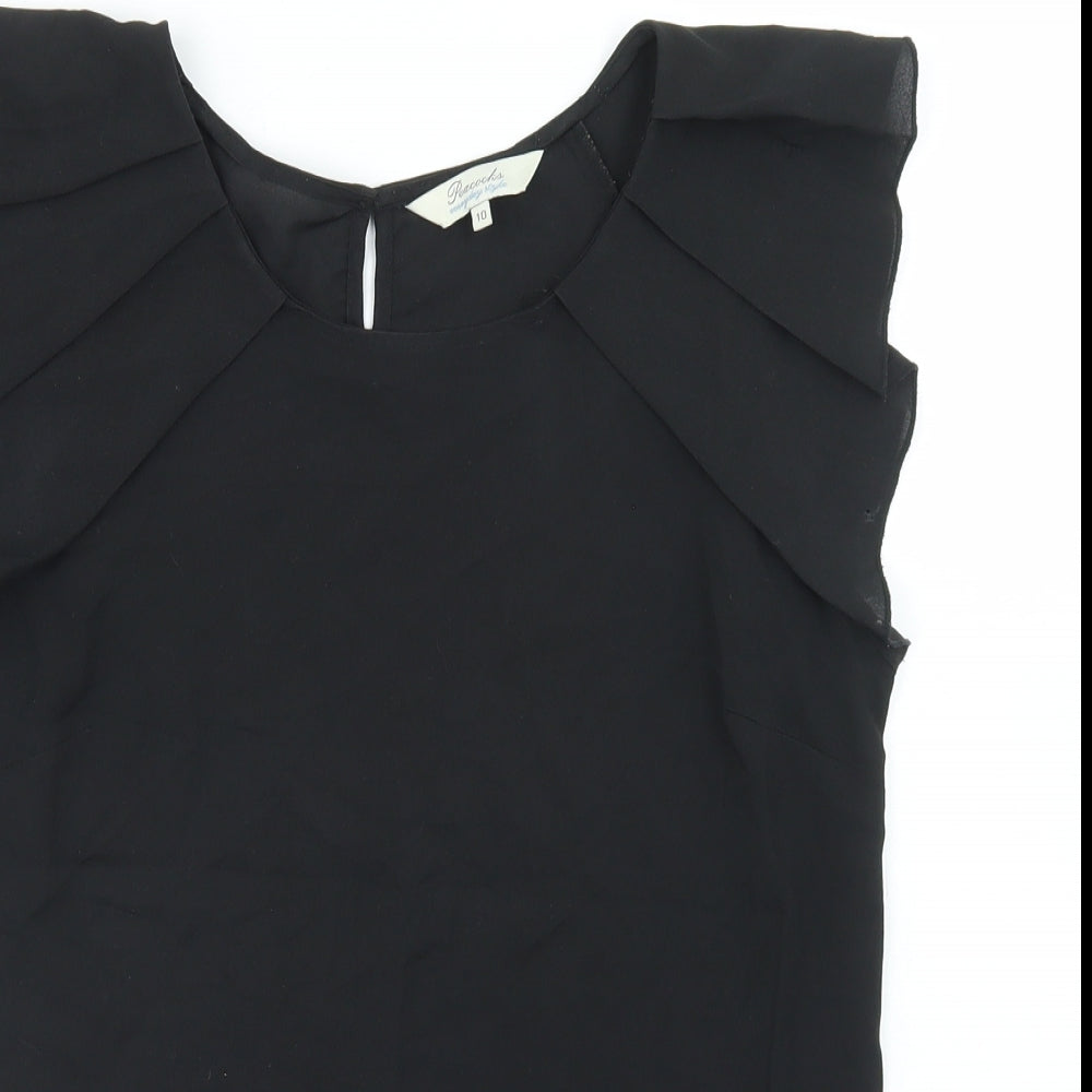 Peacocks Womens Black  Polyester Basic Blouse Size 10 Round Neck
