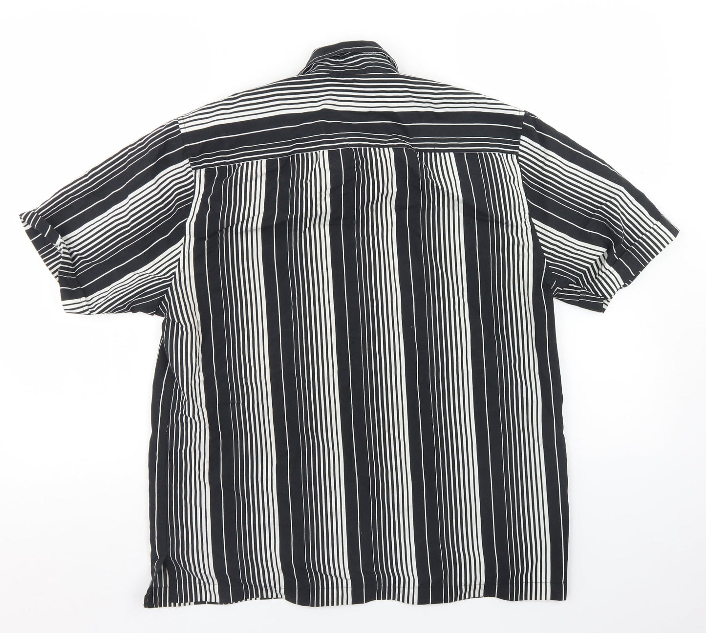 Burton Mens Black Striped Polyester  Button-Up Size S Collared Button