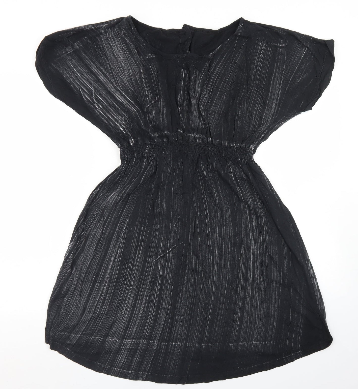 Topshop Womens Black Striped Cotton Fit & Flare  Size 8  Round Neck